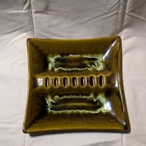 Square Ceramic Dish in Olive Green